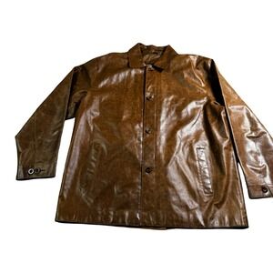 Mark Shale Leather Car Coat Mens XL Brown Good Vintage 90s Minimalist Cognac